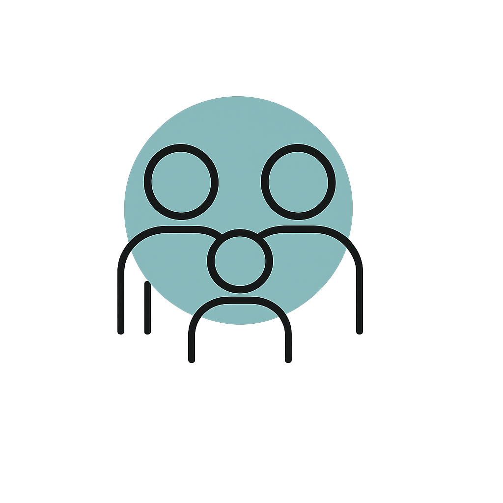 Pictogramme d'une famille composée de deux parents et d'un enfant